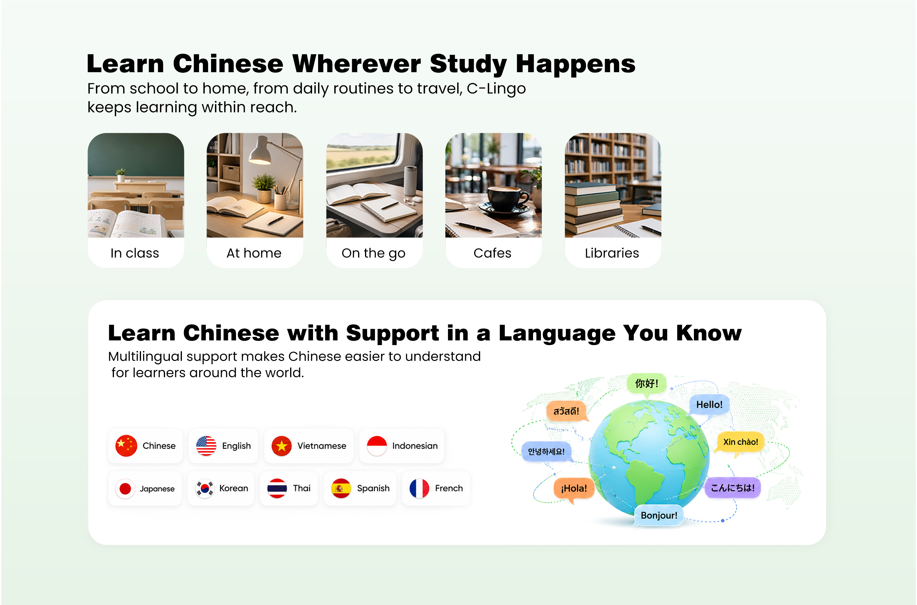 Learn Chinese wherever study happens — offline learning and multilingual support for global learners